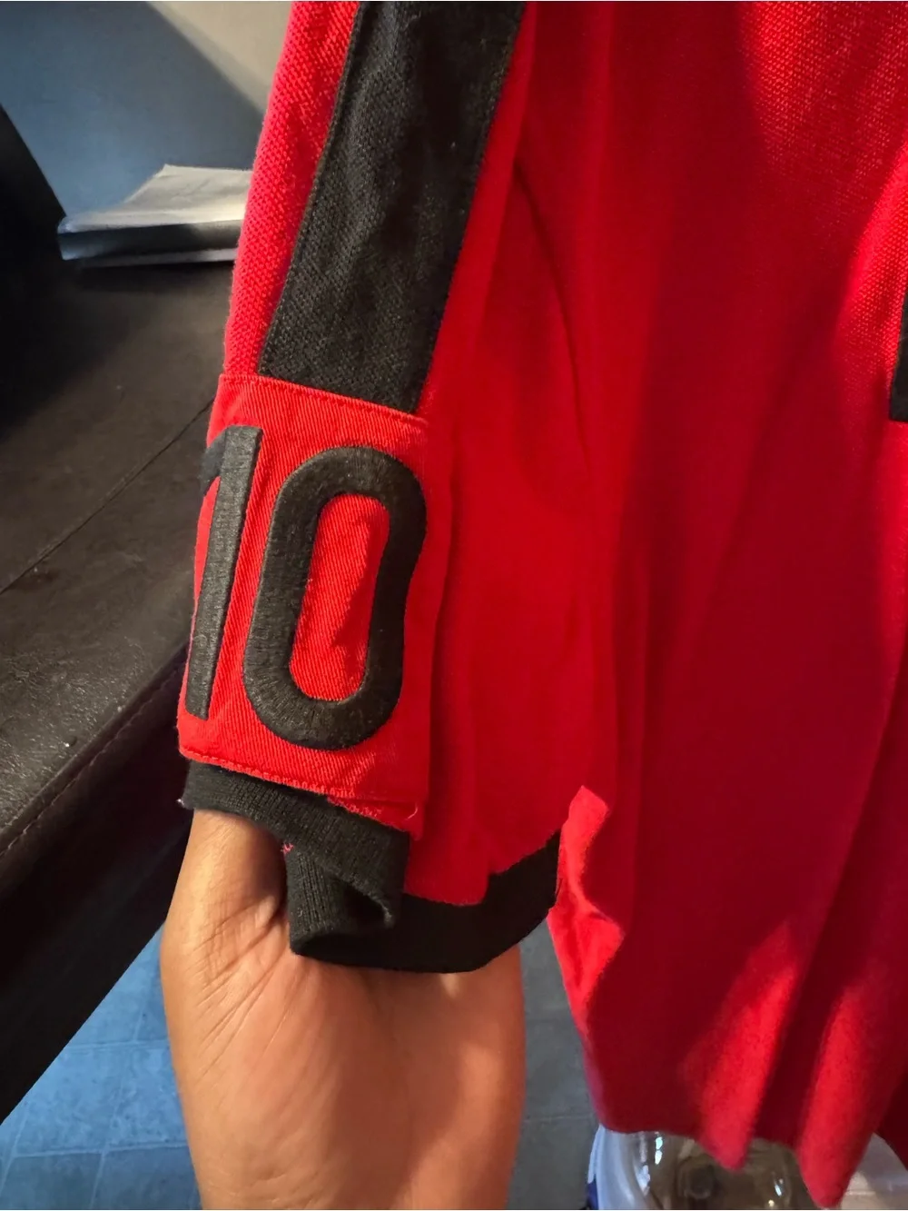 Ralph Lauren Red Polo with Black Collar and Yellow Logo